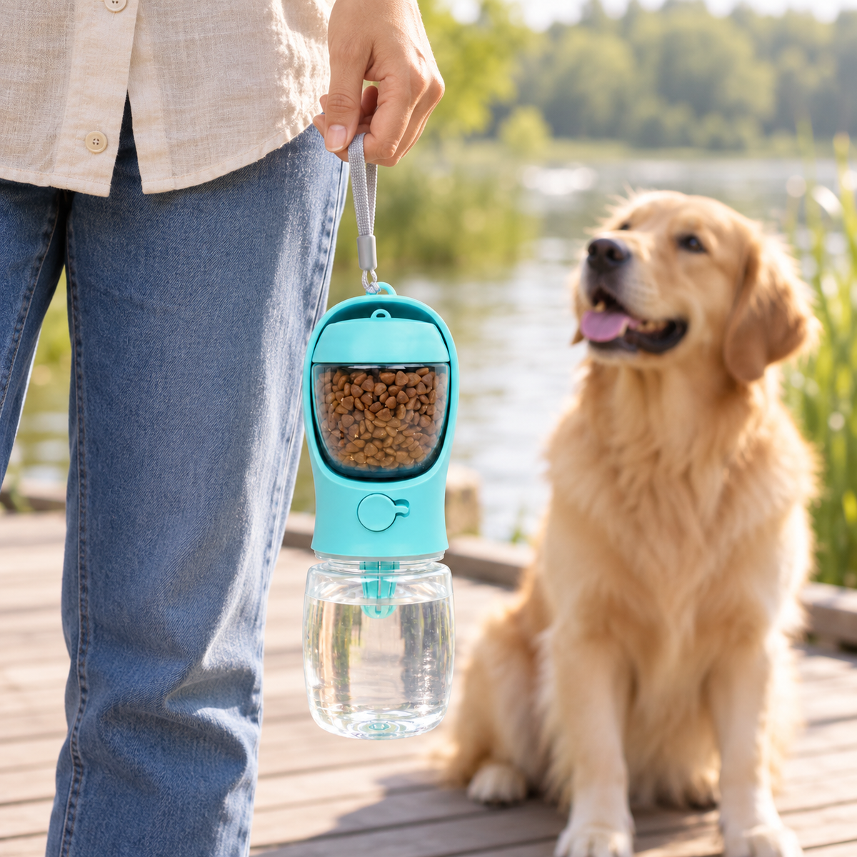 Bouteille d'Eau Portable 3-en-1 pour Chien — Eau + Gamelle + Friandises