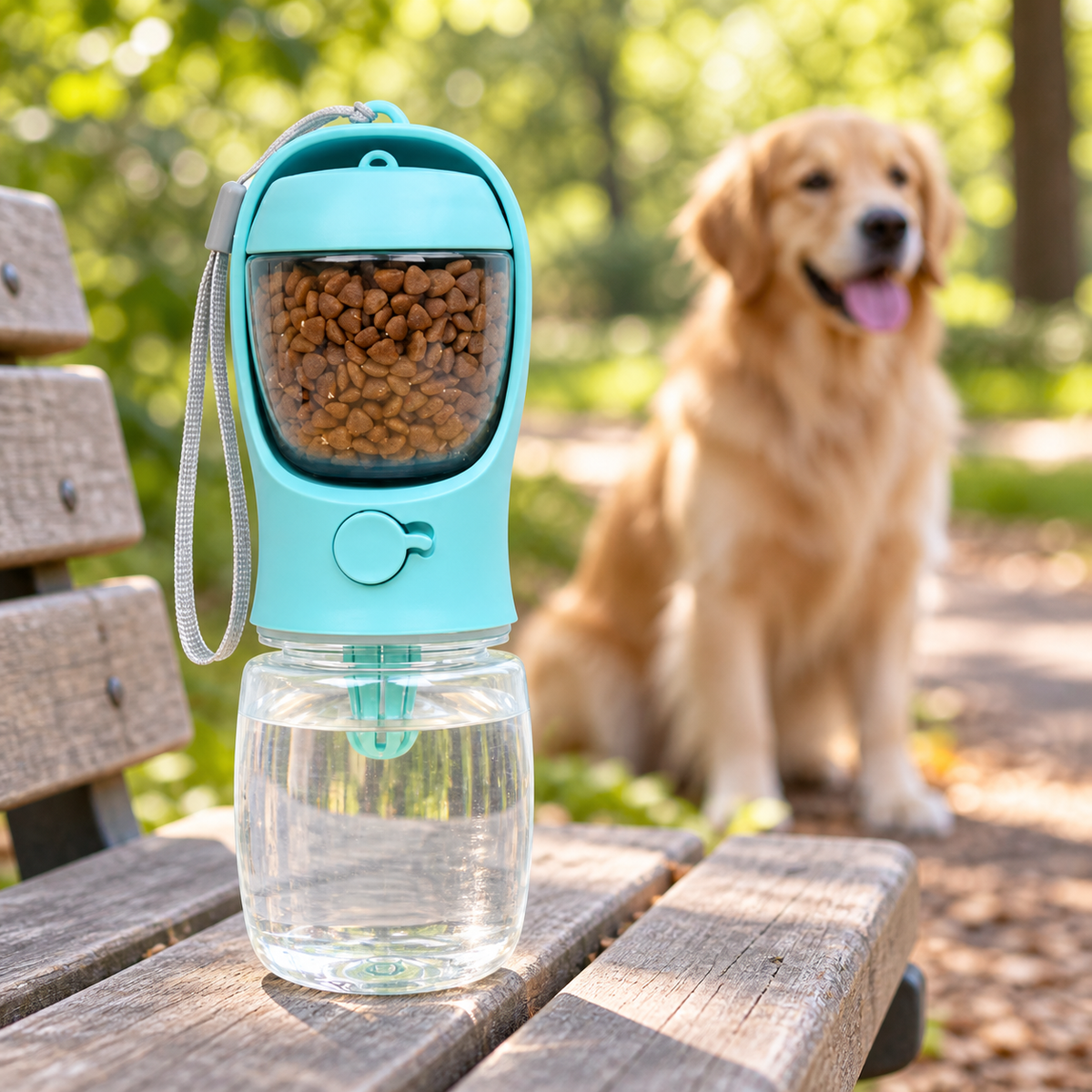 Bouteille d'Eau Portable 3-en-1 pour Chien — Eau + Gamelle + Friandises
